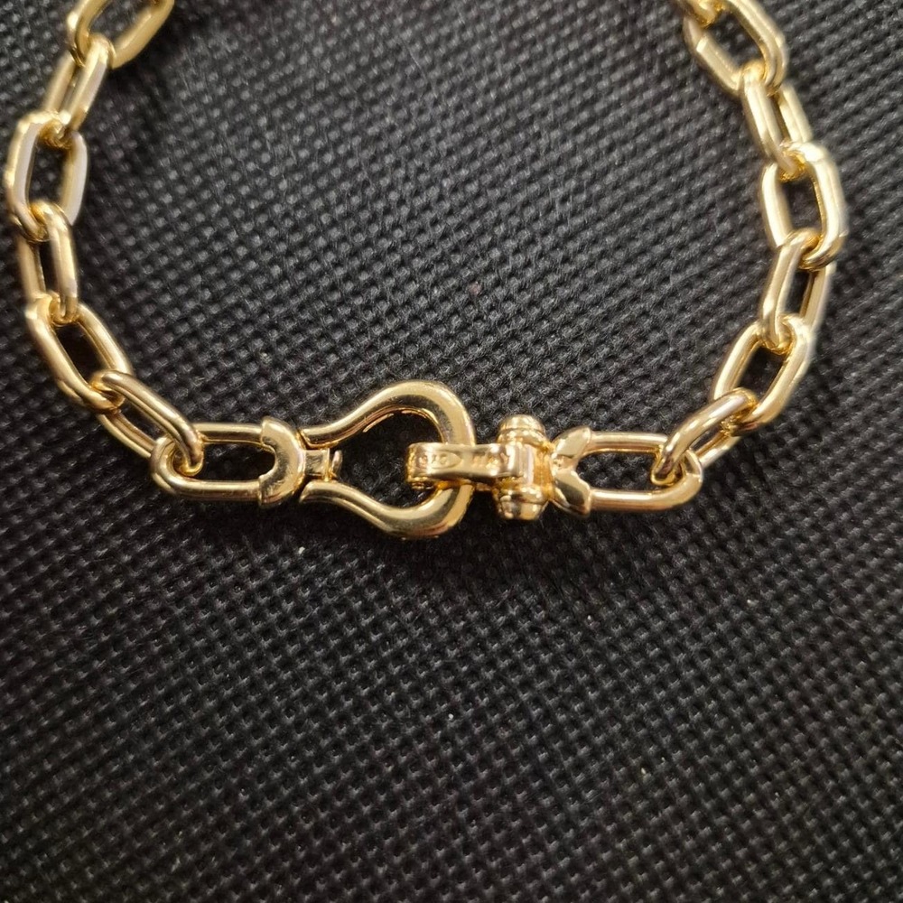 Italian Gold Horseshoe Clasp Paperclip Link Bracelet – 14K Gold-Plated Silver - Picture 5 of 6